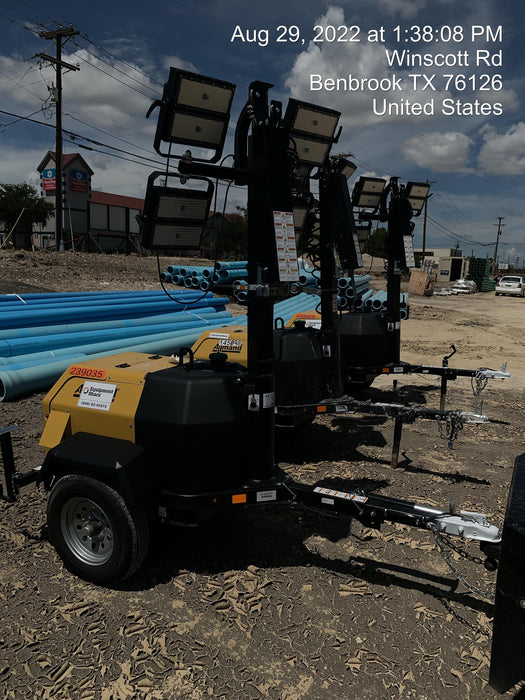 2022 Allmand NLV3GR (4) LED Light Fixture 350W, 23' Vertical Mast, 3kW Prime, Towable, Deep Sea L401, Leveling Jacks, Yanmar T4F 5.8hp