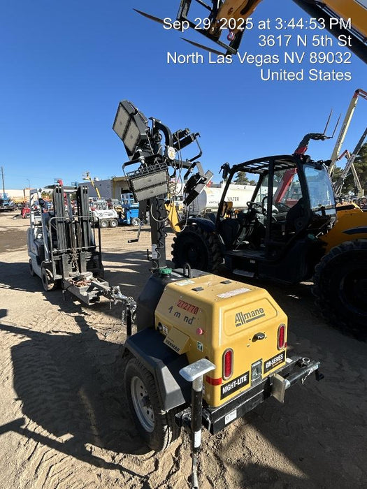 2022 Allmand NLV3GR (4) LED Light Fixture 350W, 23' Vertical Mast, 3kW Prime, Towable, ES Decals, T3