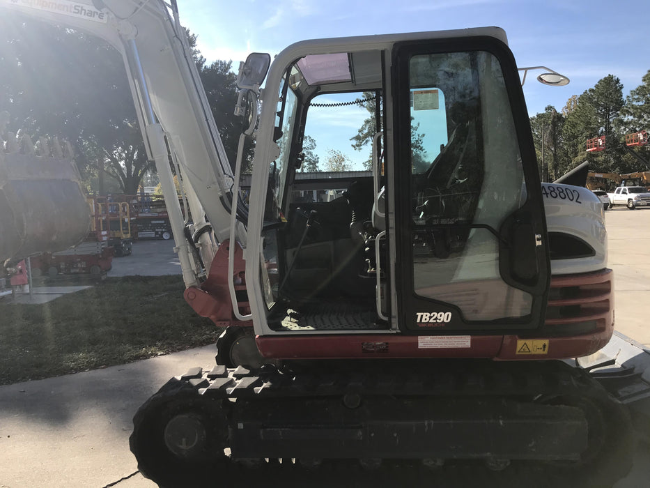 2019 Takeuchi TB290 Cab, AC, Rubber Tracks, Dozer Blade, Travel Alarm, Control Pattern Change Valve, Auxiliary Hydraulics w/18" Quick Coupler Bucket with teeth, 6.2 cu. ft. capacity/24" Quick Coupler Bucket with teeth, 8.6 cu. ft. capacity/36" Quick Coupler Bucket with teeth, 13.4 cu. ft. capacity, Quick Coupler, Hydraulic Thumb Installed