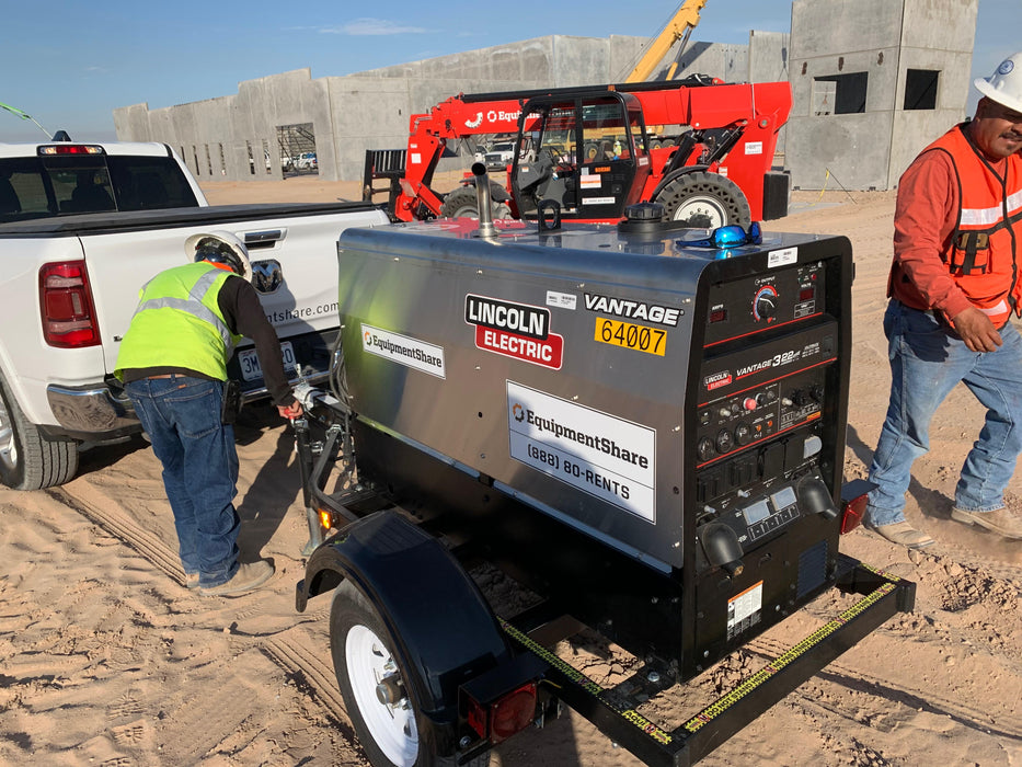 2019 Lincoln Electric Vantage 322 Welder Ready-Pak 3, Two wheel trailer, Fender and Light kit, Cable Rack