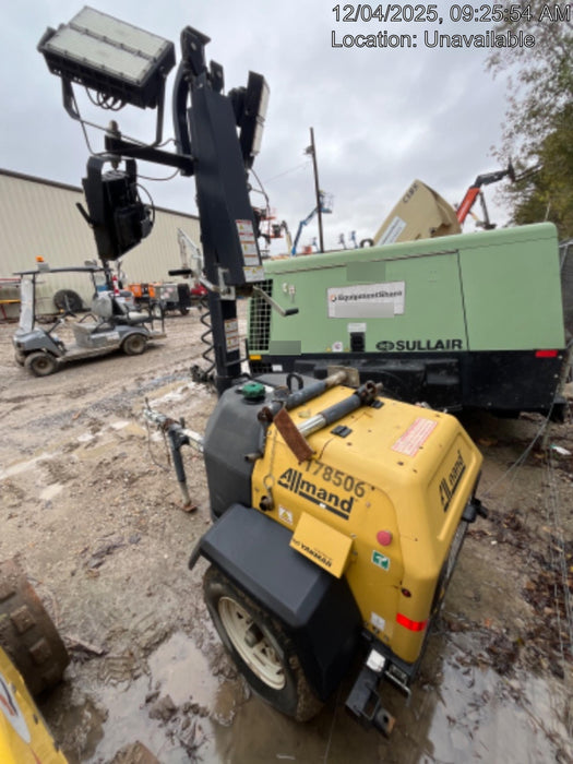 Allmand NLV3GR (4) LED Light Fixture 350W, 23' Vertical Mast, 3kW Prime, Towable, Deep Sea L401, Leveling Jacks, Yanmar T4F 5.8hp