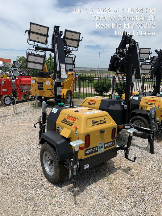 2022 Allmand NLV3GR (4) LED Light Fixture 350W, 23' Vertical Mast, 3kW Prime, Towable, Deep Sea L401, Leveling Jacks, Yanmar T4F 5.8hp