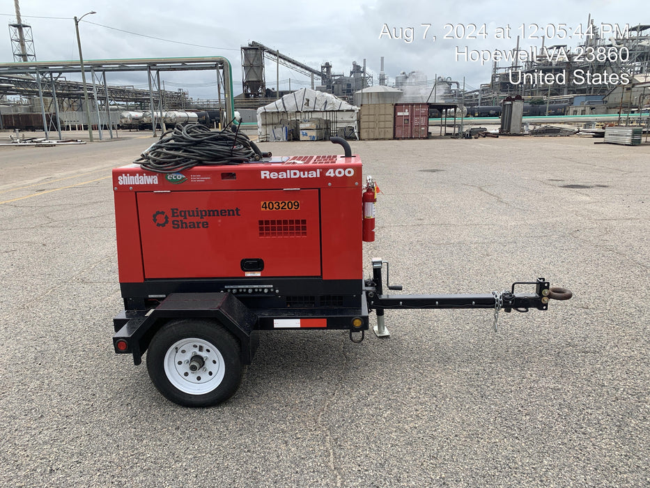 2024 Shindaiwa DGW400MDL Kubota D902 Engine, 23 HP, Dual Op Welder, Wire, Arc, Droop Stick, Tig, and CC Stick Functionality, Simulphase, 3 Phase and 1 Phase Gen Output, Single Axle NB Trlr, Slr Trckl Chrg 12V 12W, Fire Ext