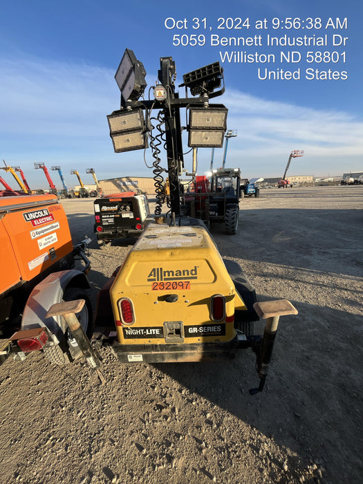 2022 Allmand NLV3GR (4) LED Light Fixture 350W, 23' Vertical Mast, 3kW Prime, Towable, Deep Sea L401, Leveling Jacks, Yanmar T4F 5.8hp