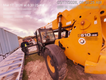 2019 JCB 510-56 Enclosed Cab, 74 HP, Solid Tires, Worklights, Beacon, Aux Hydraulics, Lifting Eye w/66" Carriage/60" Forks