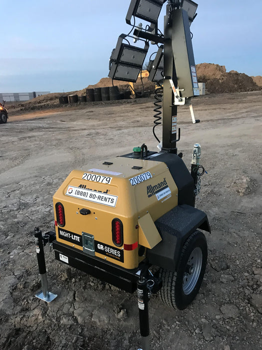 2022 Allmand NLV3GR (4) LED Light Fixture 350W, 23' Vertical Mast, 3kW Prime, Towable, Deep Sea L401, Leveling Jacks, Yanmar T4F 5.8hp