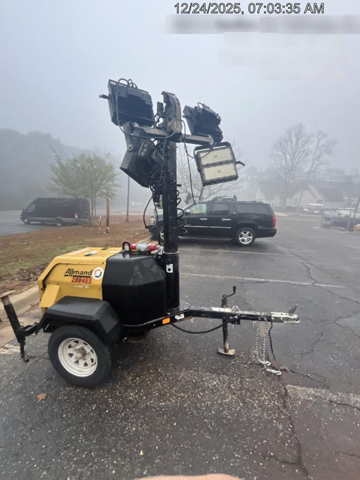 2022 Allmand NLV3GR (4) LED Light Fixture 350W, 23' Vertical Mast, 3kW Prime, Towable, Deep Sea L401, Leveling Jacks, Yanmar T4F 5.8hp