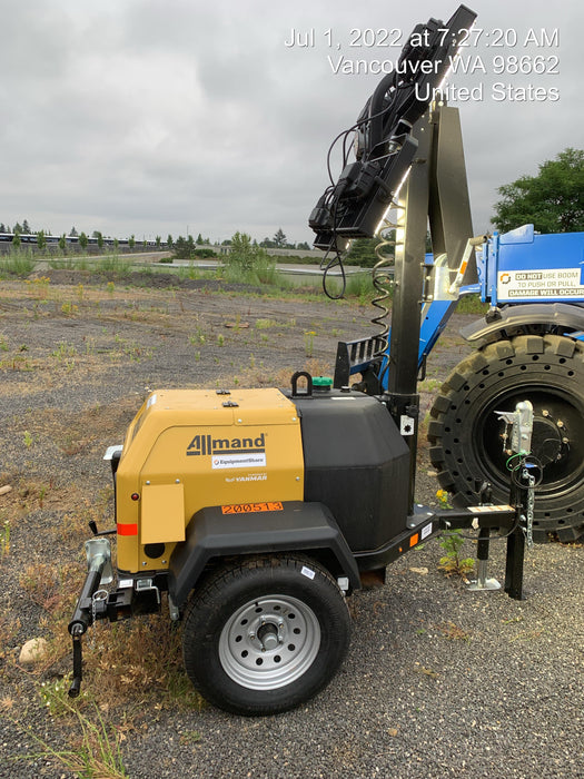 2022 Allmand NLV3GR (4) LED Light Fixture 350W, 23' Vertical Mast, 3kW Prime, Towable, Deep Sea L401, Leveling Jacks, Yanmar T4F 5.8hp