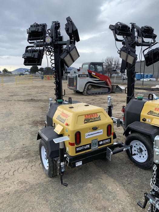 2021 Allmand NLV3GR (4) LED Light Fixture 350W, 23' Vertical Mast, 3kW Prime, Towable, Deep Sea L401, Leveling Jacks, Yanmar T4F 5.8hp