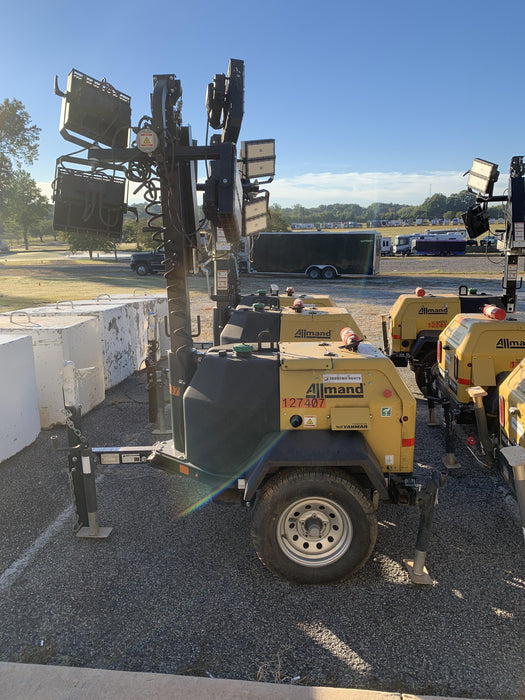 2021 Allmand NLV3GR (4) LED Light Fixture 350W, 23' Vertical Mast, 3kW Prime, Towable, Deep Sea L401, Leveling Jacks, Yanmar T4F 5.8hp