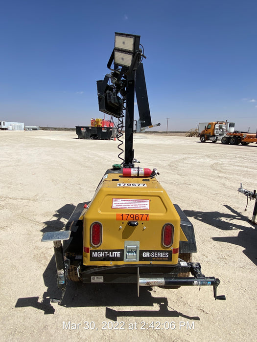 Allmand NLV3GR (4) LED Light Fixture 350W, 23' Vertical Mast, 3kW Prime, Towable, Deep Sea L401, Leveling Jacks, Yanmar T4F 5.8hp