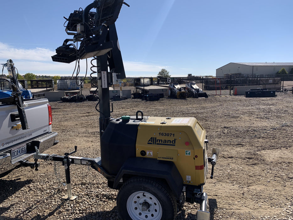 2021 Allmand NLV3GR (4) LED Light Fixture 350W, 23' Vertical Mast, 3kW Prime, Towable, Deep Sea L401, Leveling Jacks, Yanmar T4F 5.8hp