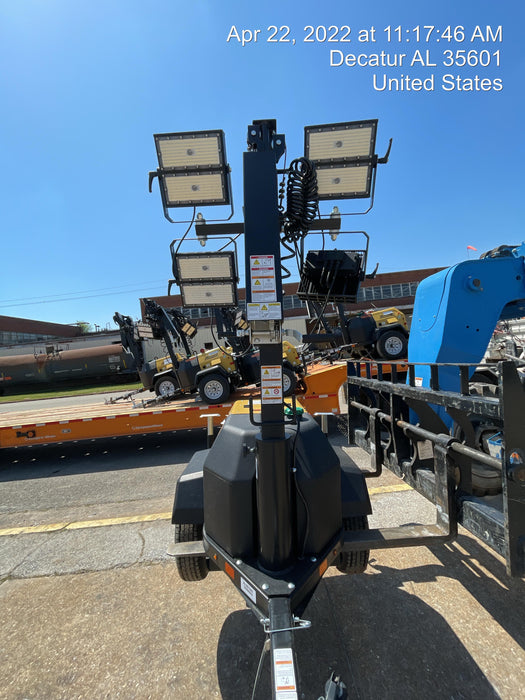 2022 Allmand NLV3GR (4) LED Light Fixture 350W, 23' Vertical Mast, 3kW Prime, Towable, Deep Sea L401, Leveling Jacks, Yanmar T4F 5.8hp