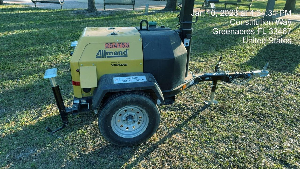 2022 Allmand NLV3GR (4) LED Light Fixture 350W, 23' Vertical Mast, 3kW Prime, Towable, ES Decals, T3