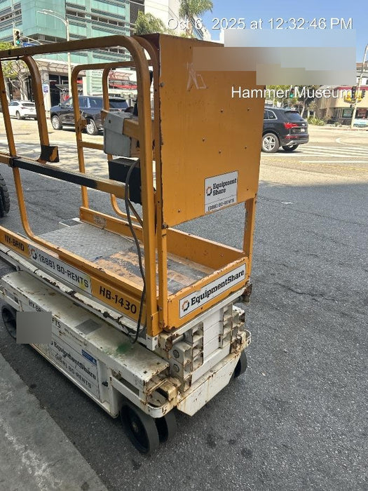 Custom Equipment HB-1430 Hy-Brid Scissor Lift
Platform capacity up to 670 lbs
Working height up to 20 ft
Weighs under 1,700 lbs
Non-marking wheels
