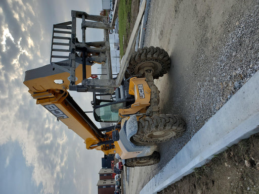 2019 JCB 509-42 74 HP w/Open ROPS, Beacon, Aux Hydraulics, LED Work lights, Solid Tires 66" Carriage/60" Forks