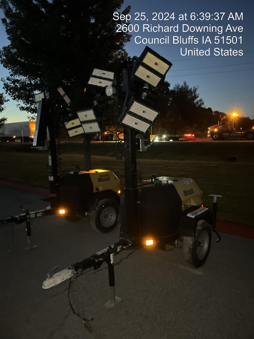 2022 Allmand NLV3GR (4) LED Light Fixture 350W, 23' Vertical Mast, 3kW Prime, Towable, Deep Sea L401, Leveling Jacks, Yanmar T4F 5.8hp