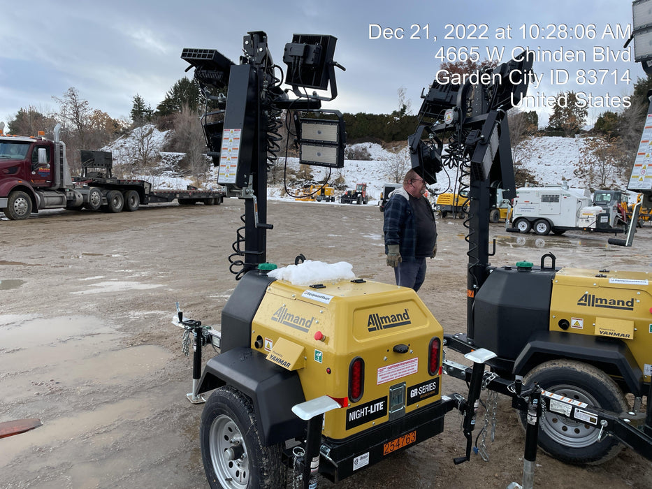 2022 Allmand NLV3GR (4) LED Light Fixture 350W, 23' Vertical Mast, 3kW Prime, Towable, ES Decals, T3