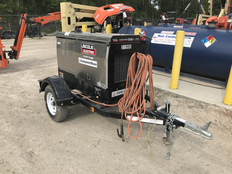 2019 Lincoln Electric Vantage 322 Welder Ready-Pak 3, Two wheel trailer, Fender and Light kit, Cable Rack