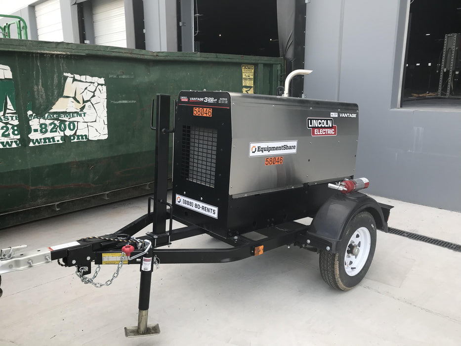 2019 Lincoln Electric Vantage 322 Welder Ready-Pak 3, Two wheel trailer, Fender and Light kit, Cable Rack