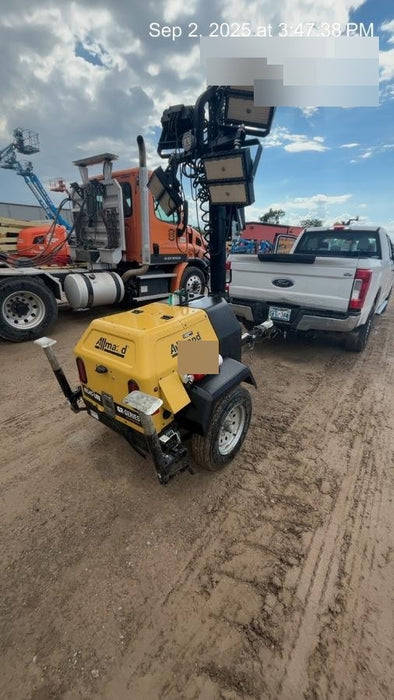 2022 Allmand NLV3GR (4) LED Light Fixture 350W, 23' Vertical Mast, 3kW Prime, Towable, Deep Sea L401, Leveling Jacks, Yanmar T4F 5.8hp