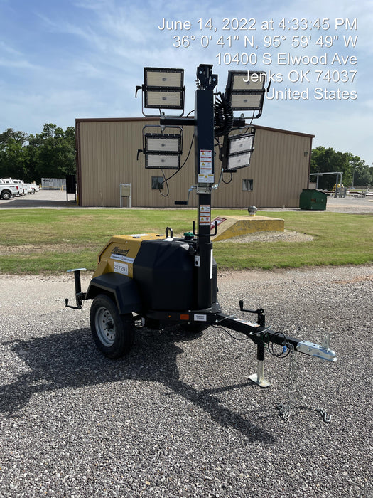 2022 Allmand NLV3GR (4) LED Light Fixture 350W, 23' Vertical Mast, 3kW Prime, Towable, Deep Sea L401, Leveling Jacks, Yanmar T4F 5.8hp