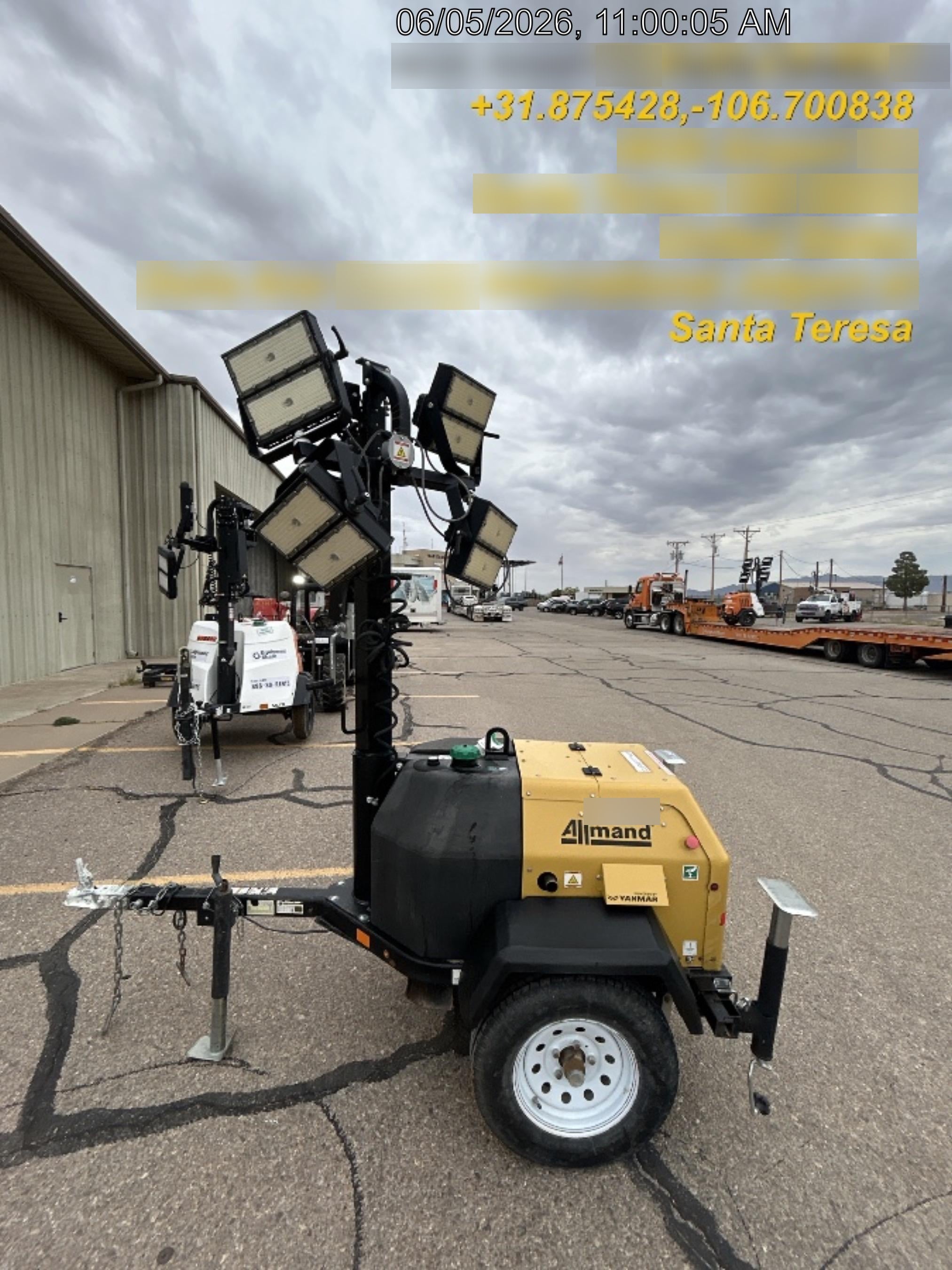 2021 Allmand NLV3GR (4) LED Light Fixture 350W, 23' Vertical Mast, 3kW Prime, Towable, Deep Sea L401, Leveling Jacks, Yanmar T4F 5.8hp