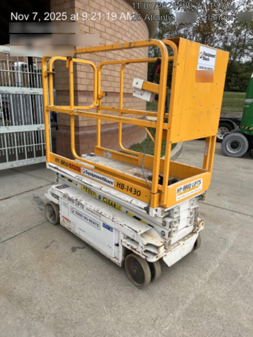 Custom Equipment HB-1430 Hy-Brid Scissor Lift
Platform capacity up to 670 lbs
Working height up to 20 ft
Weighs under 1,700 lbs
Non-marking wheels