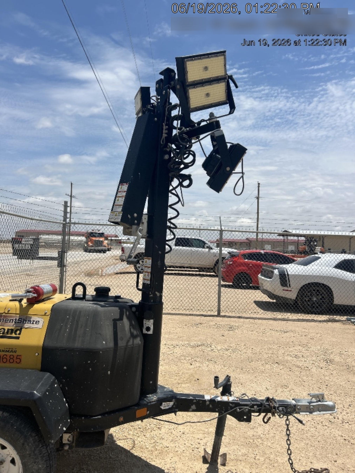 Allmand NLV3GR (4) LED Light Fixture 350W, 23' Vertical Mast, 3kW Prime, Towable, Deep Sea L401, Leveling Jacks, Yanmar T4F 5.8hp