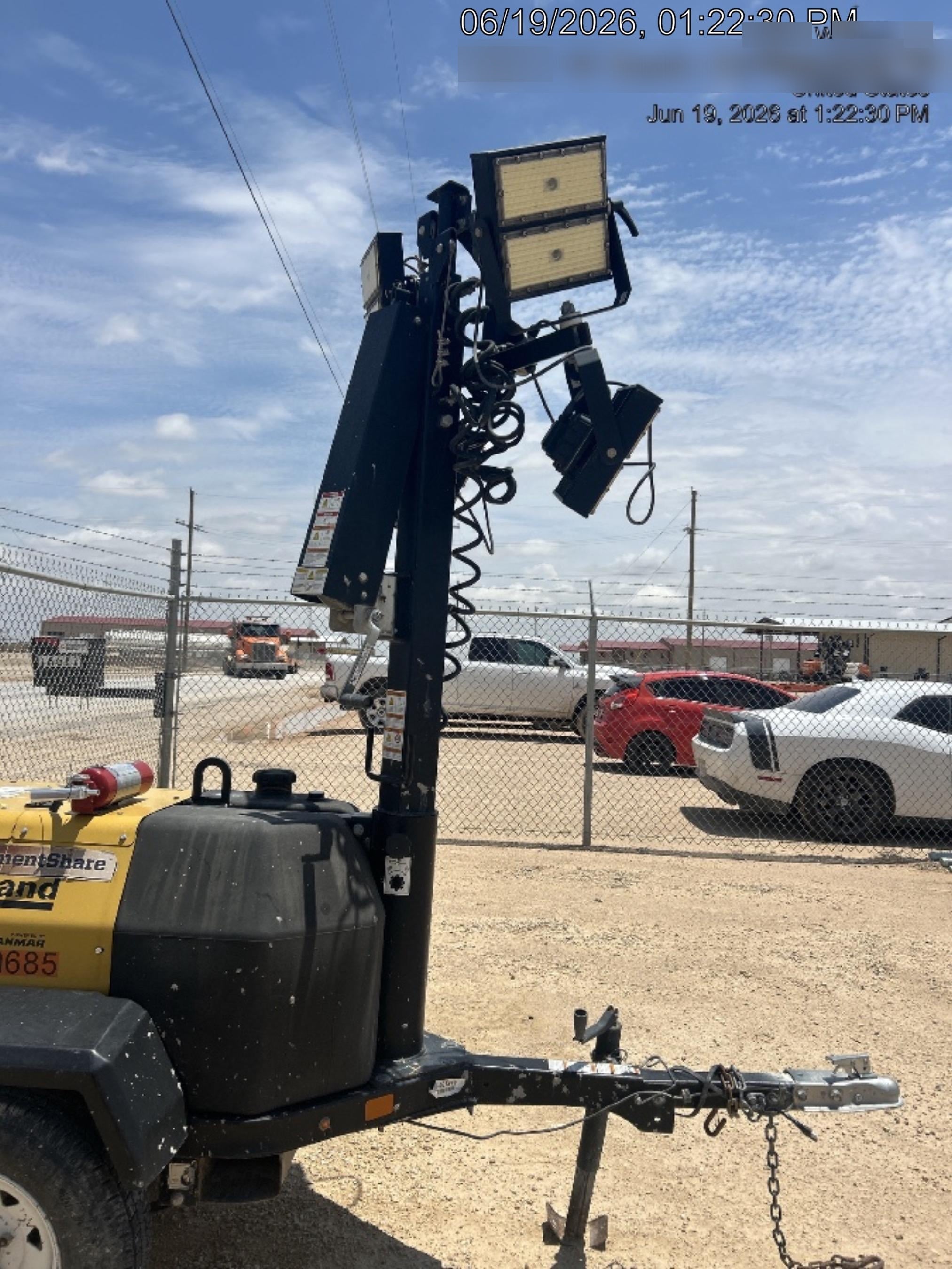 Allmand NLV3GR (4) LED Light Fixture 350W, 23' Vertical Mast, 3kW Prime, Towable, Deep Sea L401, Leveling Jacks, Yanmar T4F 5.8hp