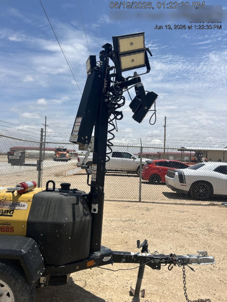 Allmand NLV3GR (4) LED Light Fixture 350W, 23' Vertical Mast, 3kW Prime, Towable, Deep Sea L401, Leveling Jacks, Yanmar T4F 5.8hp