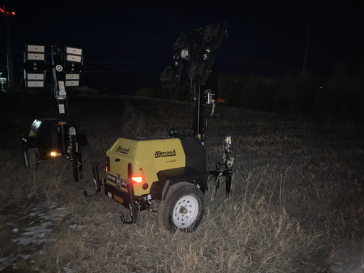 2021 Allmand NLV3GR (4) LED Light Fixture 350W, 23' Vertical Mast, 3kW Prime, Towable, Deep Sea L401, Leveling Jacks, Yanmar T4F 5.8hp