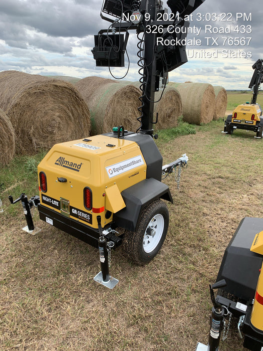 Allmand NLV3GR (4) LED Light Fixture 350W, 23' Vertical Mast, 3kW Prime, Towable, Deep Sea L401, Leveling Jacks, Yanmar T4F 5.8hp