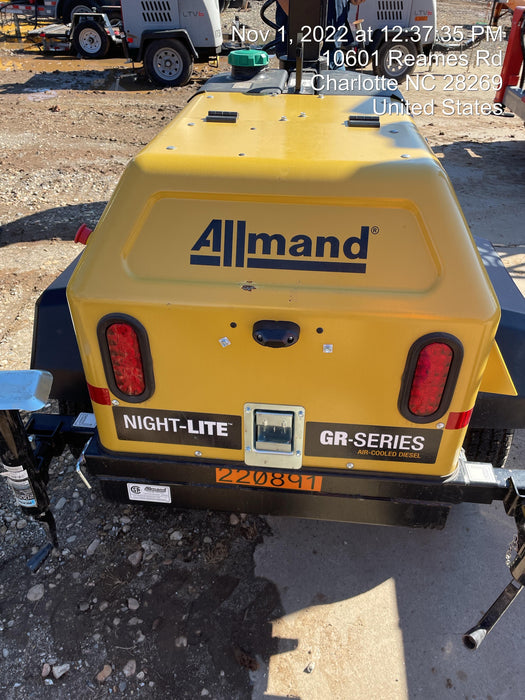 2022 Allmand NLV3GR (4) LED Light Fixture 350W, 23' Vertical Mast, 3kW Prime, Towable, Deep Sea L401, Leveling Jacks, Yanmar T4F 5.8hp