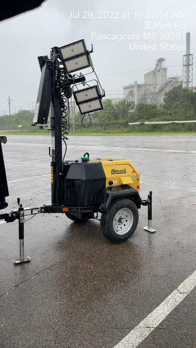 2022 Allmand NLV3GR (4) LED Light Fixture 350W, 23' Vertical Mast, 3kW Prime, Towable, Deep Sea L401, Leveling Jacks, Yanmar T4F 5.8hp