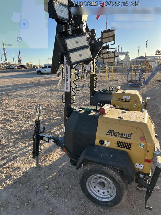 2022 Allmand NLV3GR (4) LED Light Fixture 350W, 23' Vertical Mast, 3kW Prime, Towable, ES Decals, T3