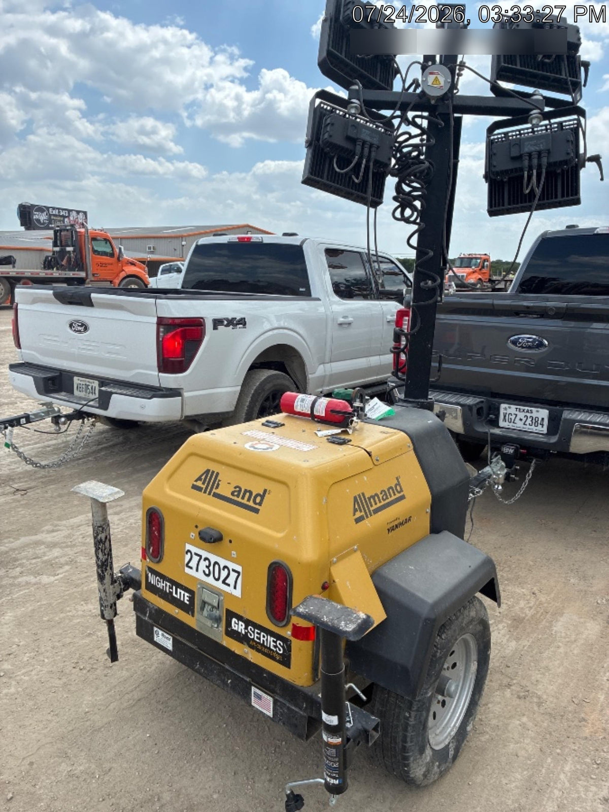 2022 Allmand NLV3GR (4) LED Light Fixture 350W, 23' Vertical Mast, 3kW Prime, Towable, ES Decals, T3