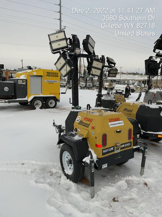 2021 Allmand NLV3GR (4) LED Light Fixture 350W, 23' Vertical Mast, 3kW Prime, Towable, Deep Sea L401, Leveling Jacks, Yanmar T4F 5.8hp