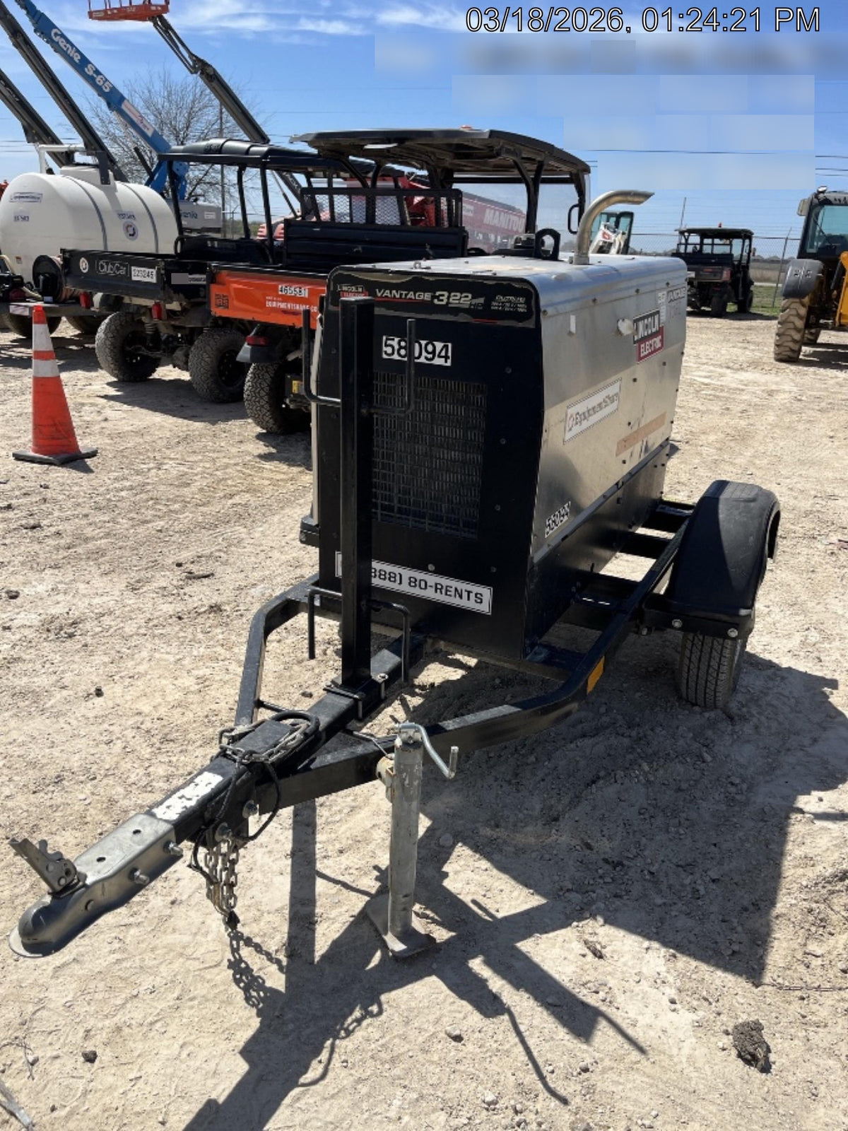 2019 Lincoln Electric Vantage 322 Welder Ready-Pak 3, Two wheel trailer, Fender and Light kit, Cable Rack