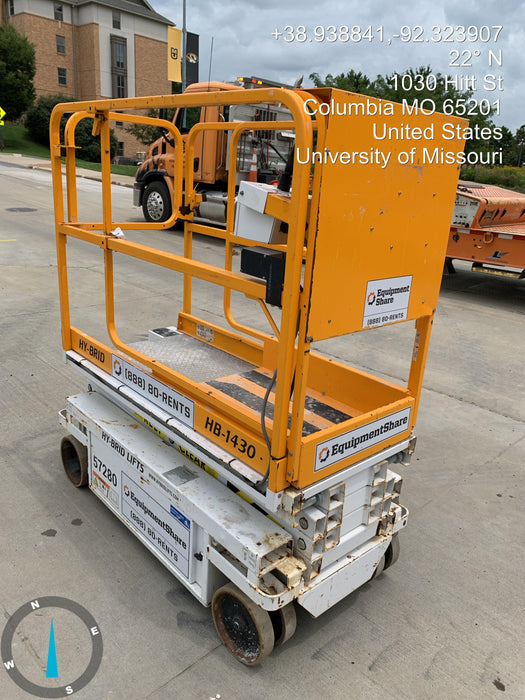 Custom Equipment HB-1430 Hy-Brid Scissor Lift
Platform capacity up to 670 lbs
Working height up to 20 ft
Weighs under 1,700 lbs
Non-marking wheels