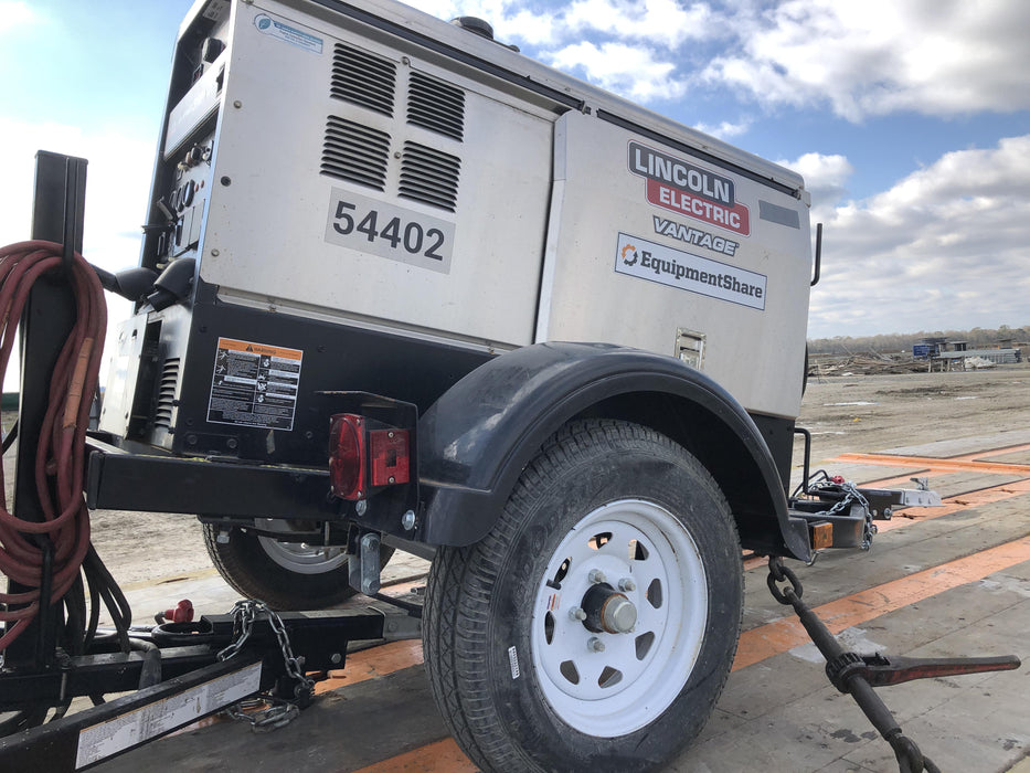 2019 Lincoln Electric Vantage 322 Welder Ready-Pak 3, Two wheel trailer, Fender and Light kit, Cable Rack