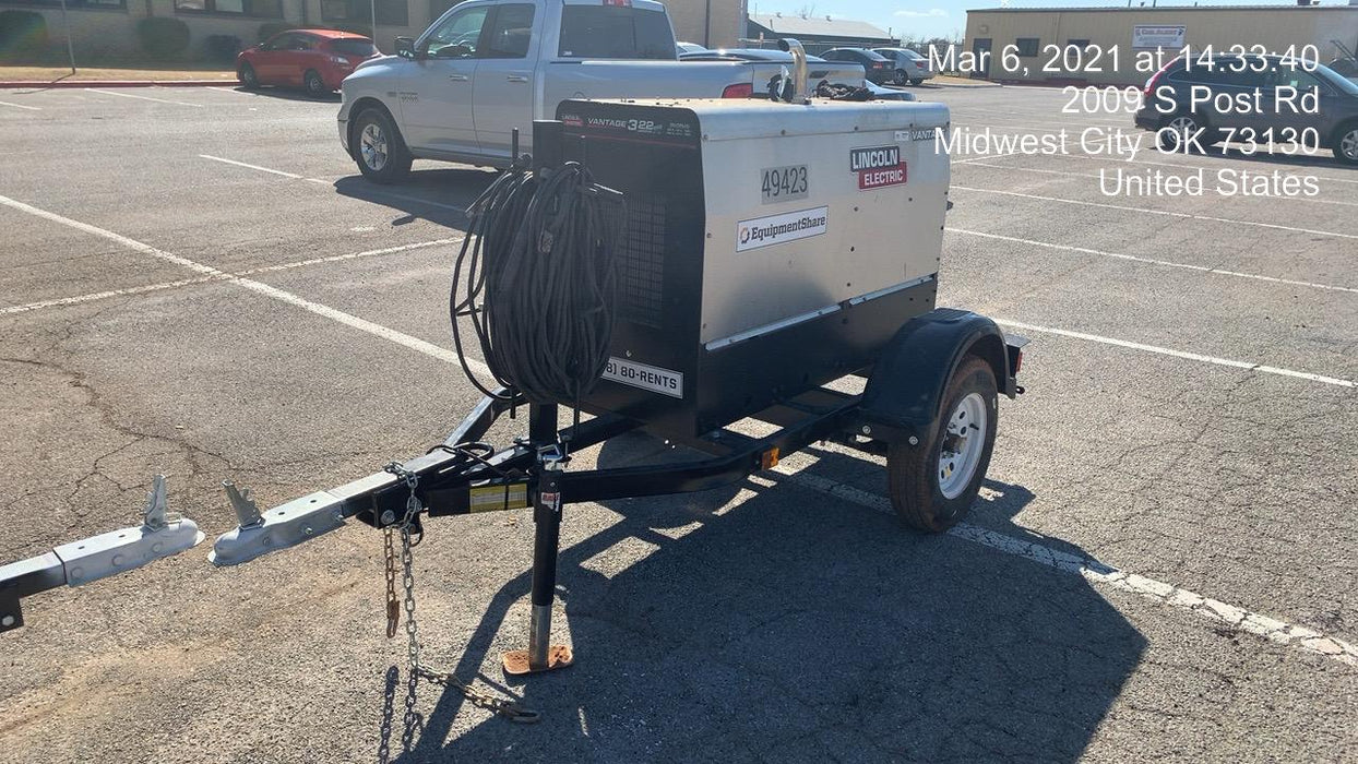 2019 Lincoln Electric Vantage 322 Ready-Pak 3, Two Wheel Trailer, Fender and Light Kit, Cable Rack
