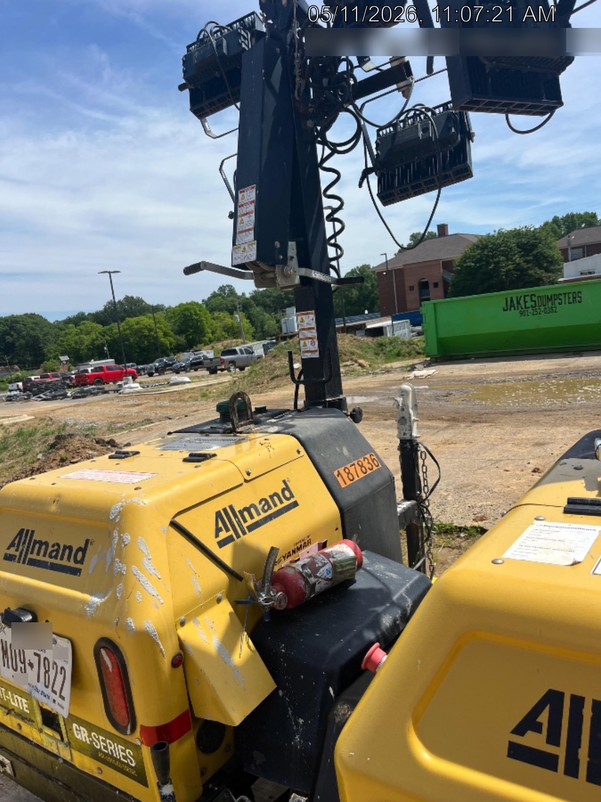 Allmand NLV3GR (4) LED Light Fixture 350W, 23' Vertical Mast, 3kW Prime, Towable, Deep Sea L401, Leveling Jacks, Yanmar T4F 5.8hp