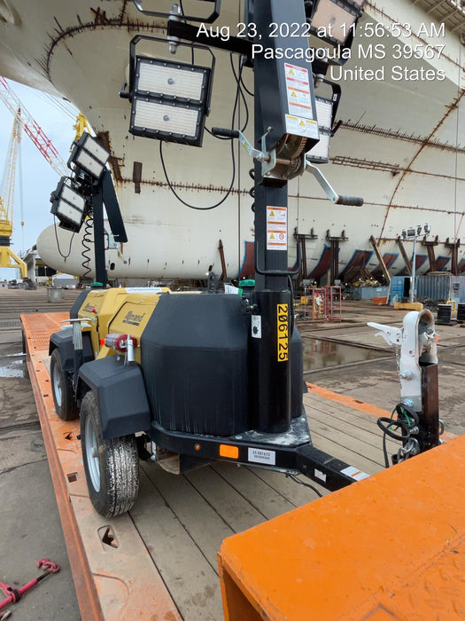 2022 Allmand NLV3GR (4) LED Light Fixture 350W, 23' Vertical Mast, 3kW Prime, Towable, Deep Sea L401, Leveling Jacks, Yanmar T4F 5.8hp