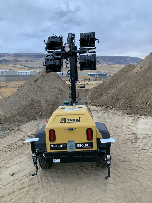 2021 Allmand NLV3GR (4) LED Light Fixture 350W, 23' Vertical Mast, 3kW Prime, Towable, Deep Sea L401, Leveling Jacks, Yanmar T4F 5.8hp