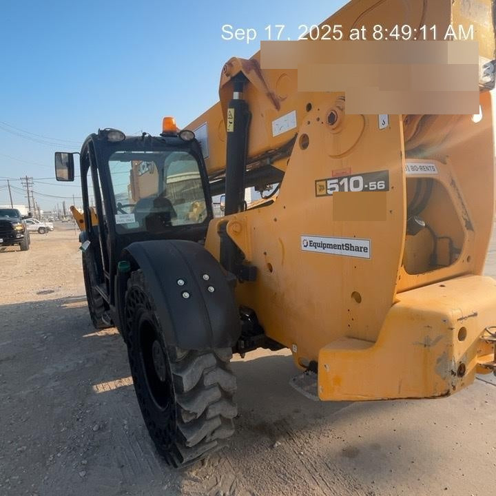 2019 JCB 510-56 Open ROPS, 74 HP, Solid Tires, Worklights, Beacon, Aux Hydraulics, Lifting Eye 72" Carriage/60" Forks