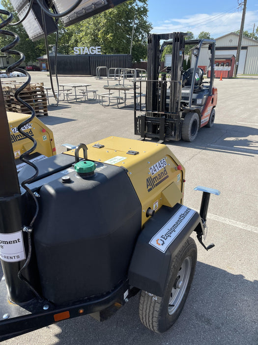 2022 Allmand NLV3GR (4) LED Light Fixture 350W, 23' Vertical Mast, 3kW Prime, Towable, Deep Sea L401, Leveling Jacks, Yanmar T4F 5.8hp