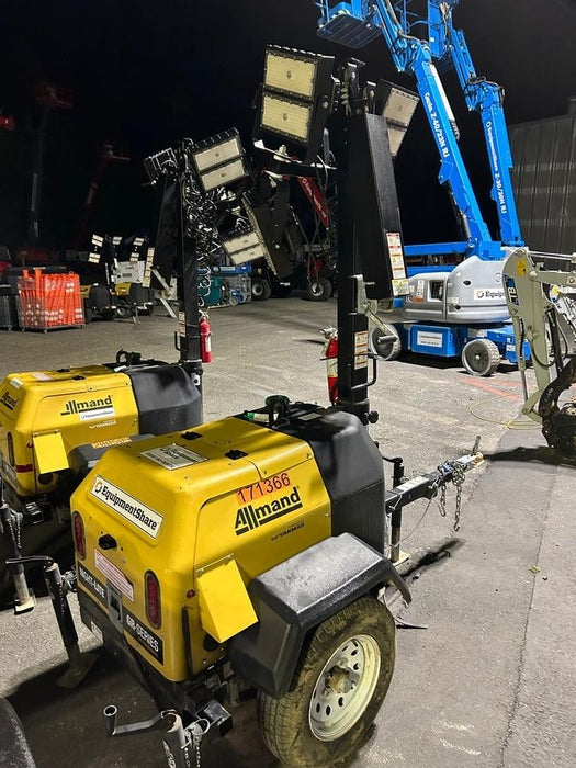 2021 Allmand NLV3GR (4) LED Light Fixture 350W, 23' Vertical Mast, 3kW Prime, Towable, Deep Sea L401, Leveling Jacks, Yanmar T4F 5.8hp