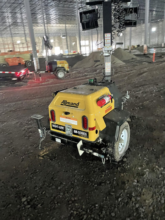 2021 Allmand NLV3GR (4) LED Light Fixture 350W, 23' Vertical Mast, 3kW Prime, Towable, Deep Sea L401, Leveling Jacks, Yanmar T4F 5.8hp