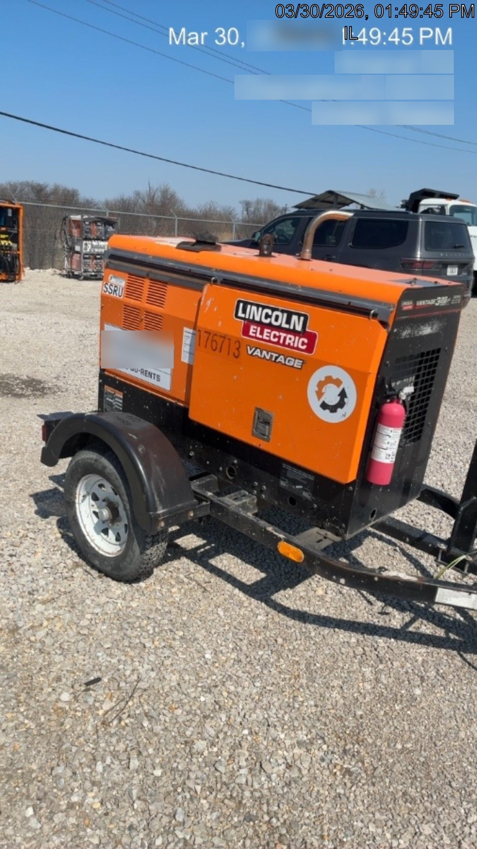 2021 Lincoln Electric Vantage 322 Vantage 322 Ready Pak 3 w/ Decals, ORANGE (includes trailer, cable rack, fender light kit) NO Telematics
